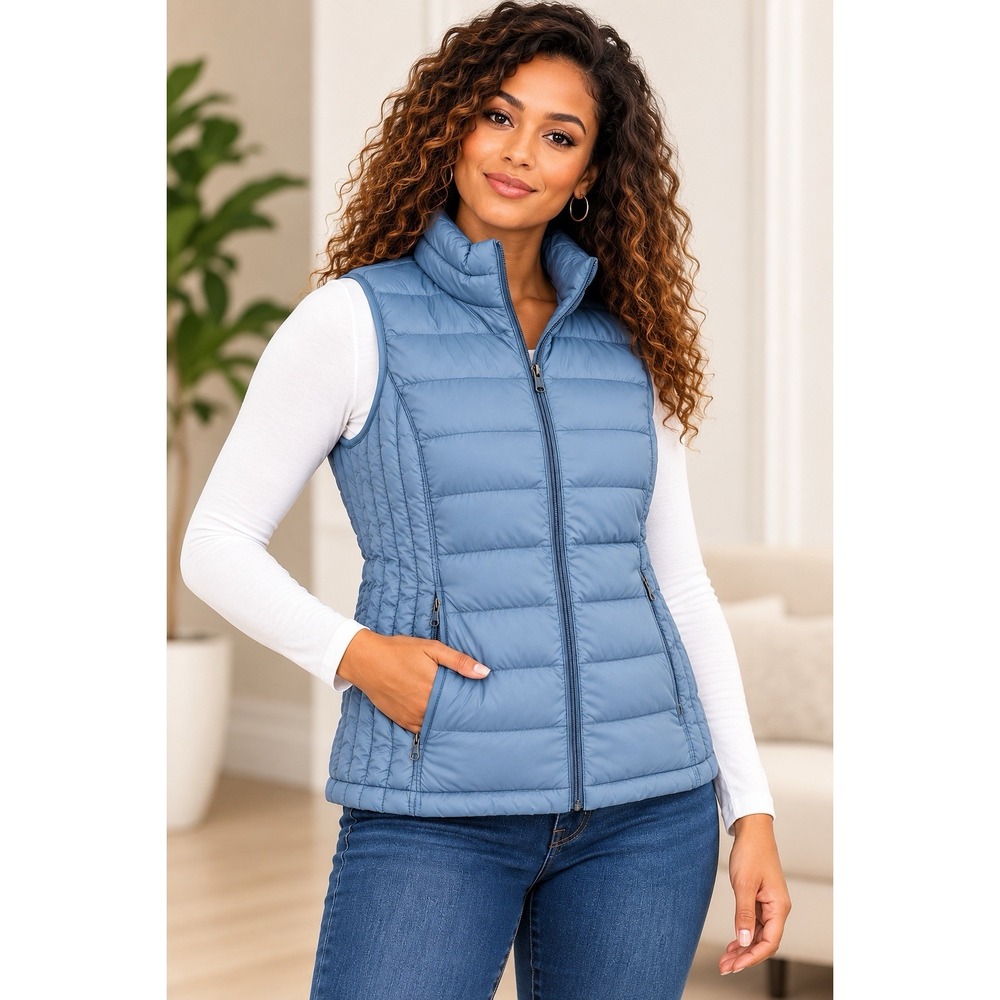 32 Degrees Heat Women's Blue Lightweight Packable Nylon Puffer Vest Zip M